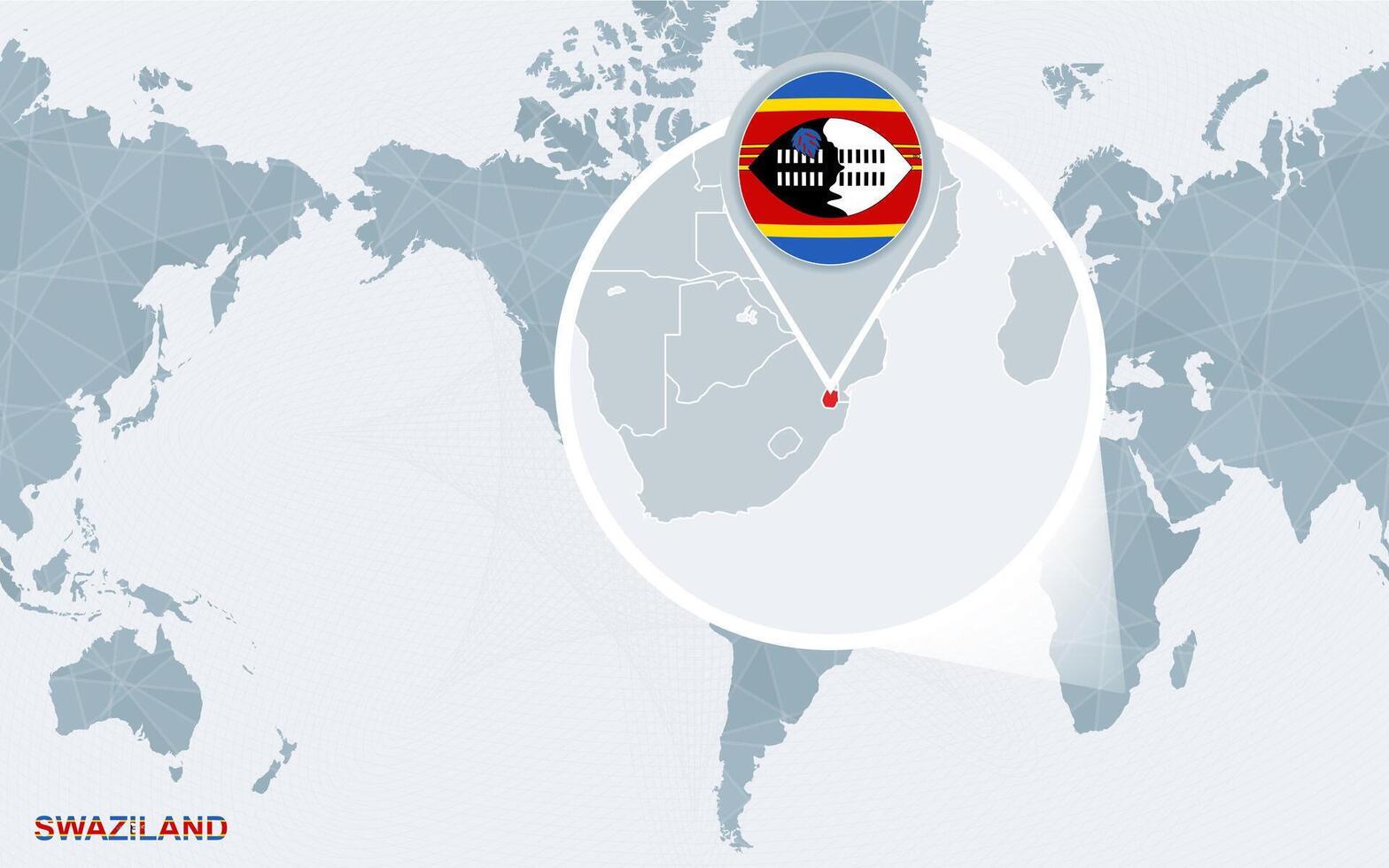 World map centered on America with magnified Swaziland. vector