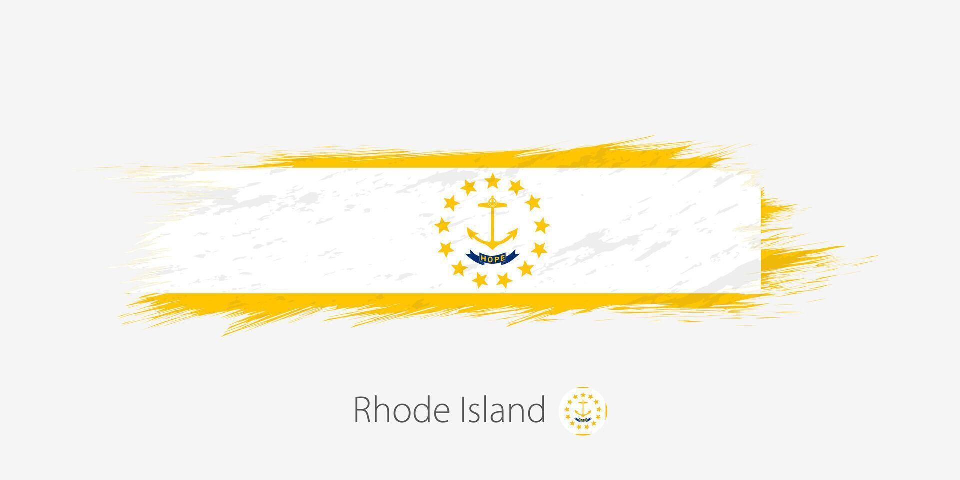 Flag of Rhode Island US State, grunge abstract brush stroke on gray background. vector