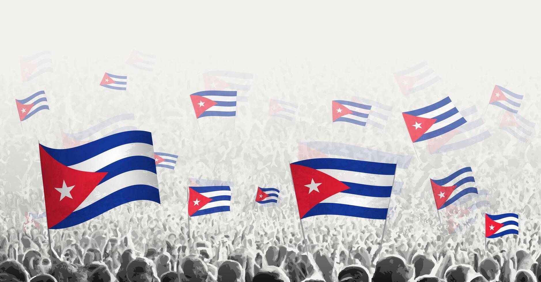 Abstract crowd with flag of Cuba. Peoples protest, revolution, strike and demonstration with flag of Cuba. vector