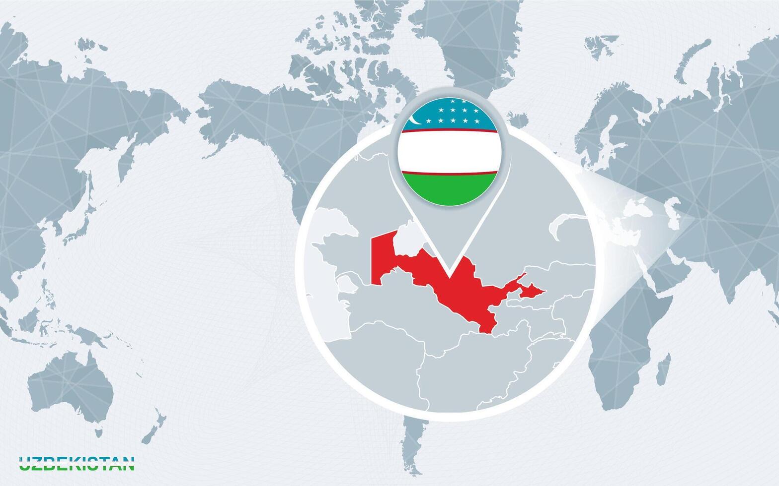 mundo mapa centrado en America con magnificado uzbekistán vector