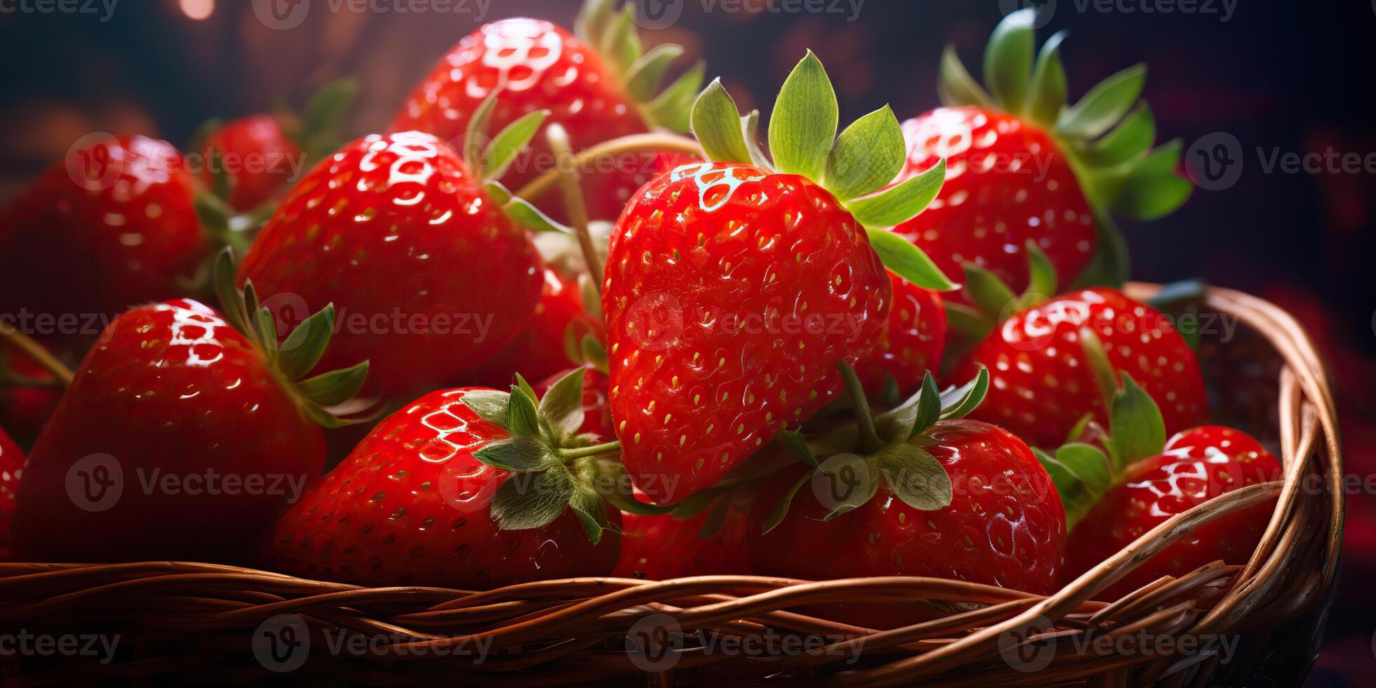 AI generated Fresh raw vegetarian red green berry strawberry in basket. Market plant farmer harvest photo