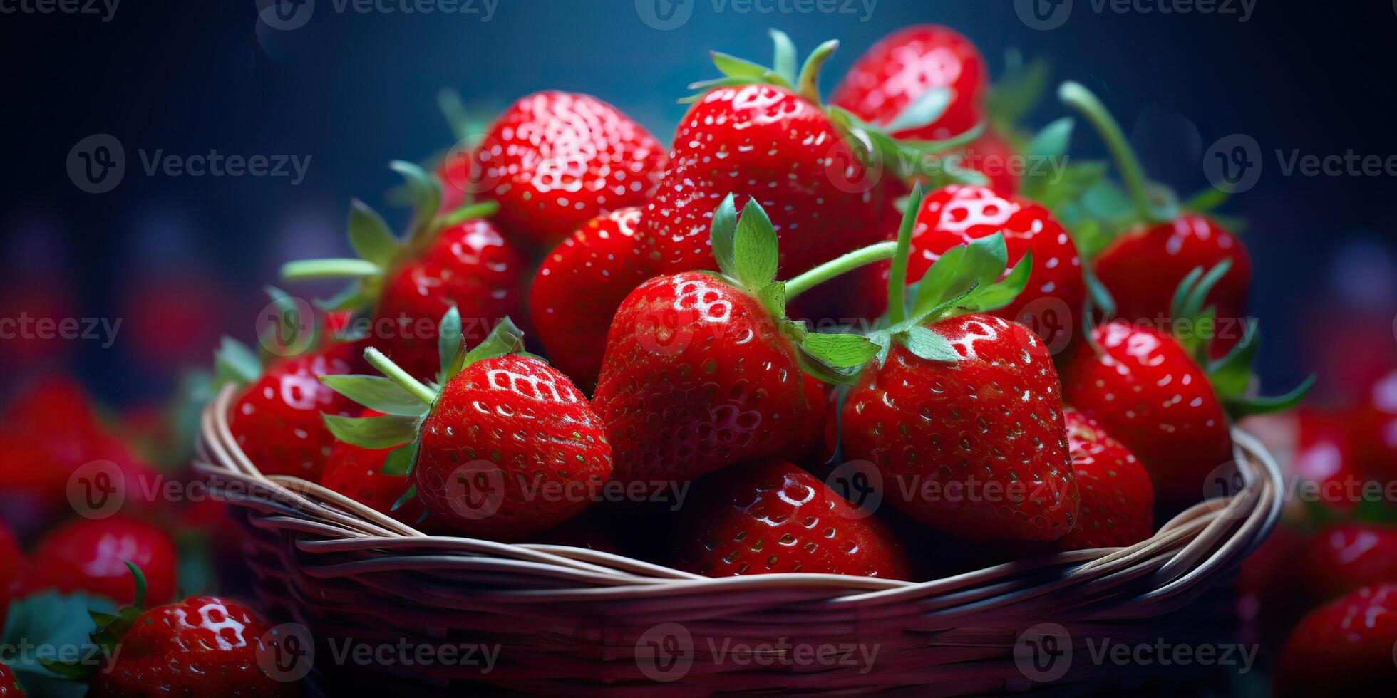 AI generated Fresh raw vegetarian red green berry strawberry in basket. Market plant farmer harvest photo