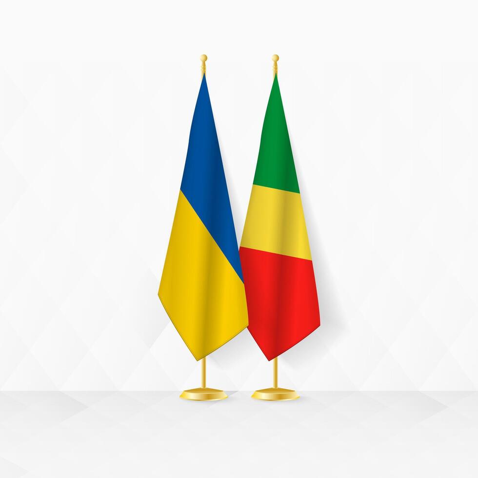 Ukraine and Congo flags on flag stand, illustration for diplomacy and other meeting between Ukraine and Congo. vector