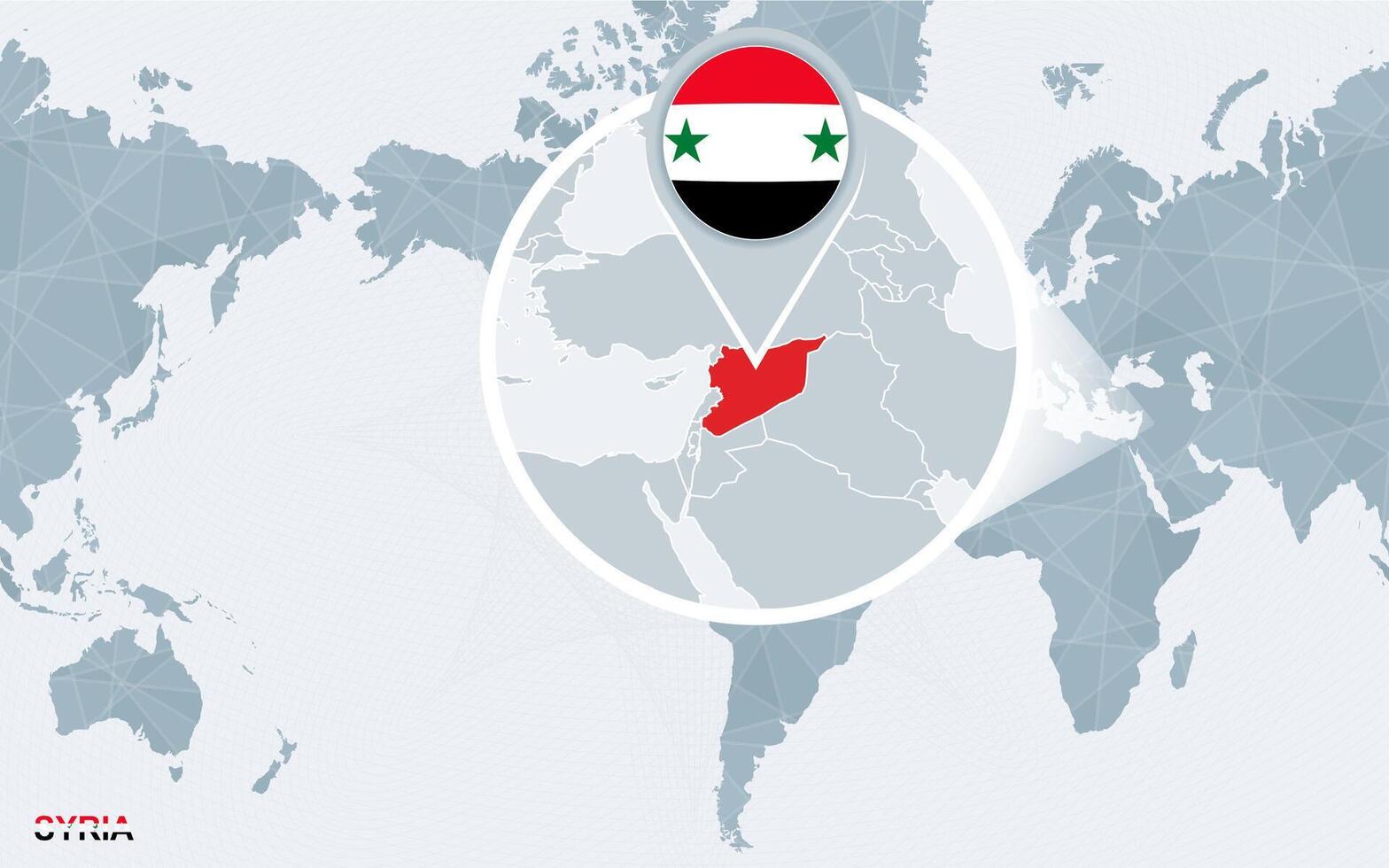 mundo mapa centrado en America con magnificado Siria. vector