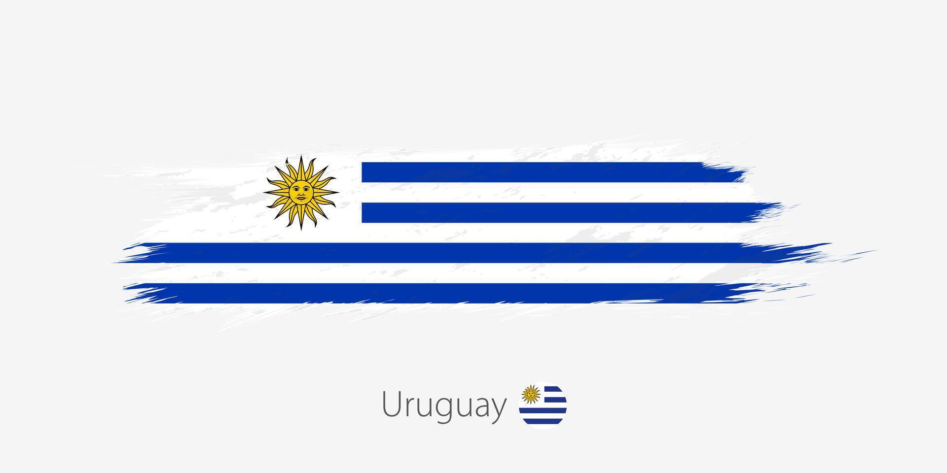 Flag of Uruguay, grunge abstract brush stroke on gray background. vector