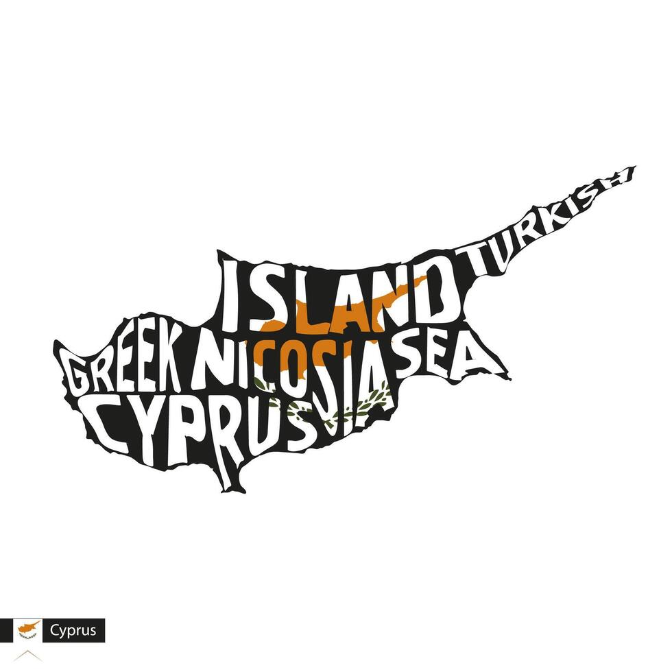 Typography map silhouette of Cyprus in black and flag colors. vector