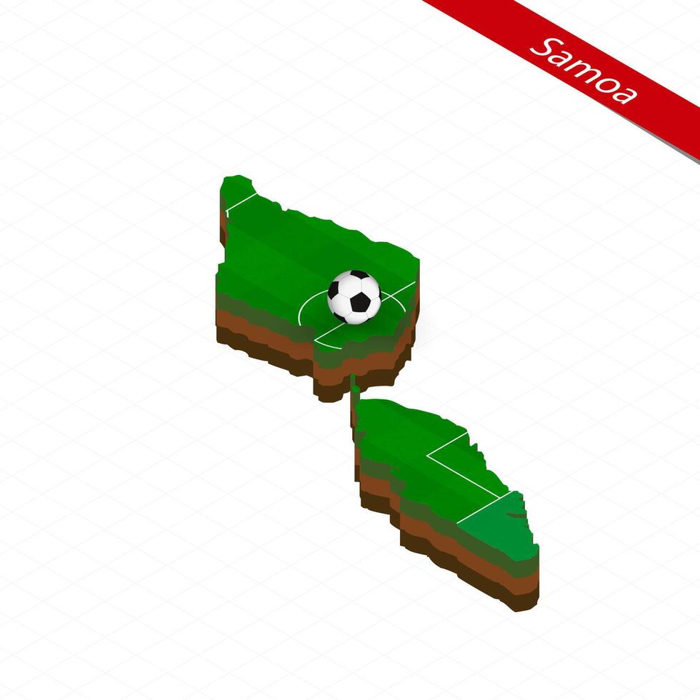 Isometric map of Samoa with soccer field. Football ball in center of football pitch. vector