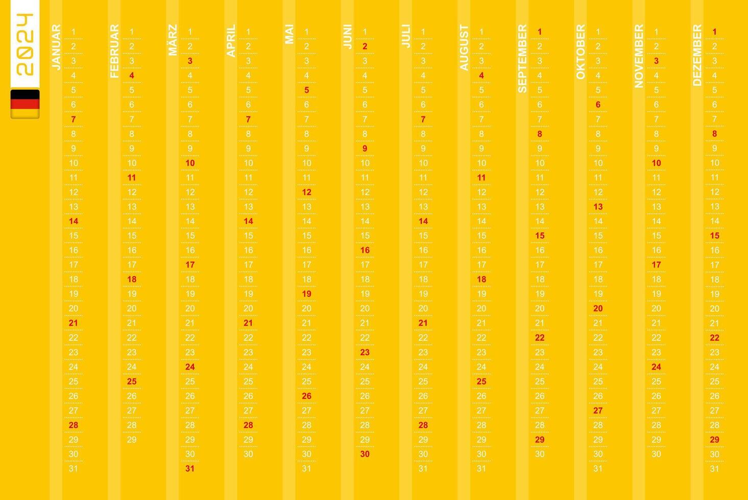 una fila vertical calendario para el año 2024 en alemán. alemán calendario para 2024 con destacado los domingos vector