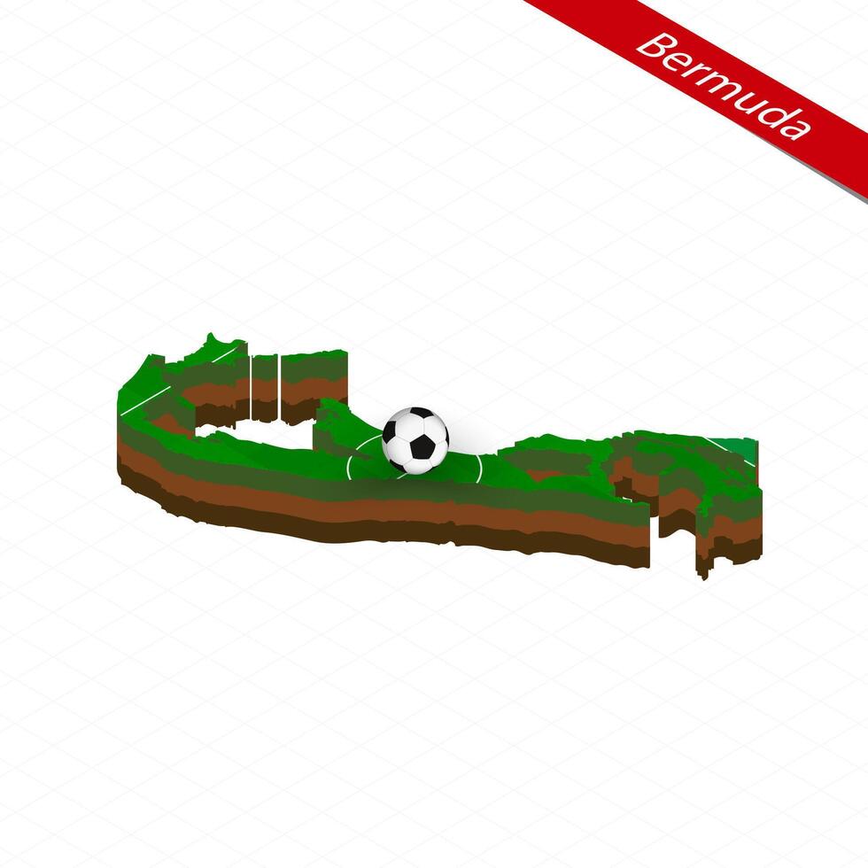 Isometric map of Bermuda with soccer field. Football ball in center of football pitch. vector