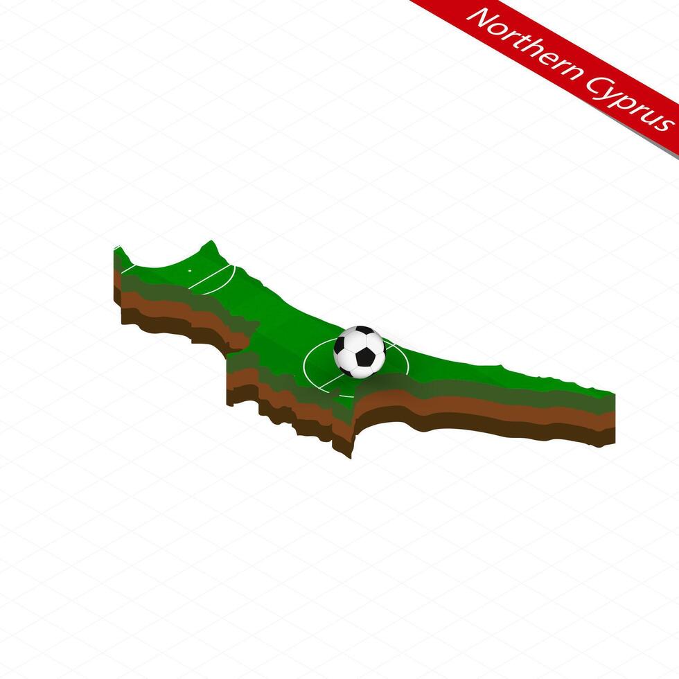 Isometric map of Northern Cyprus with soccer field. Football ball in center of football pitch. vector