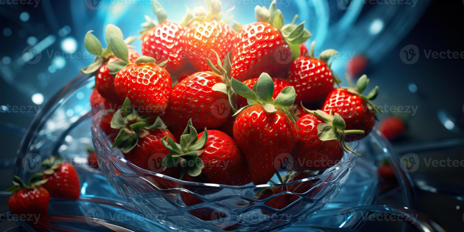 AI generated Fresh raw vegetarian red green berry strawberry in basket. Market plant farmer harvest photo