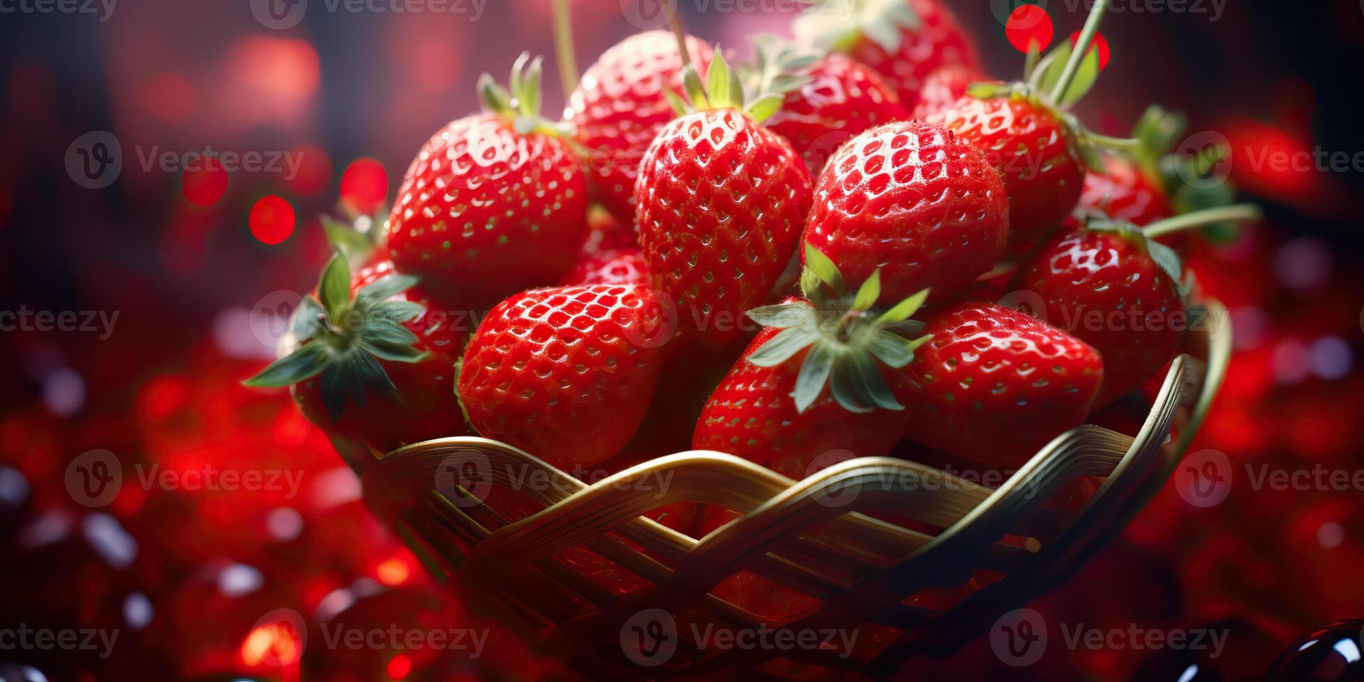 AI generated Fresh raw vegetarian red green berry strawberry in basket. Market plant farmer harvest photo