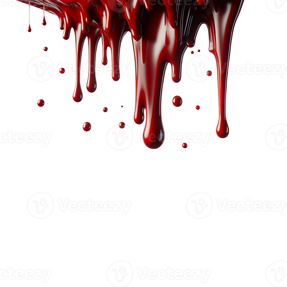 AI generated Blood Dripping Meltdown and Splash with Droplets. PNG Transparent Background