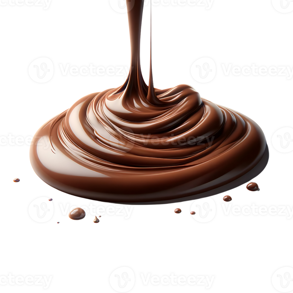 AI generated Chocolate Dripping Meltdown and Splash with Droplets. PNG Transparent Background