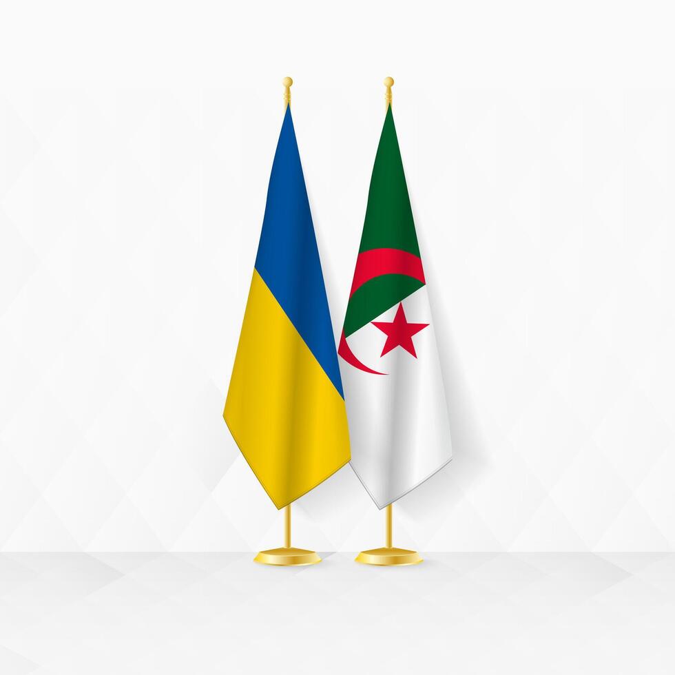 Ukraine and Algeria flags on flag stand, illustration for diplomacy and other meeting between Ukraine and Algeria. vector