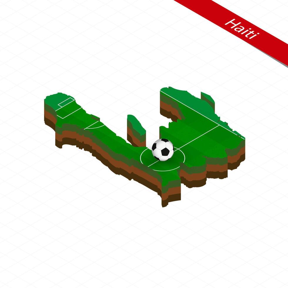 isométrica mapa de Haití con fútbol campo. fútbol americano pelota en centrar de fútbol americano paso. vector