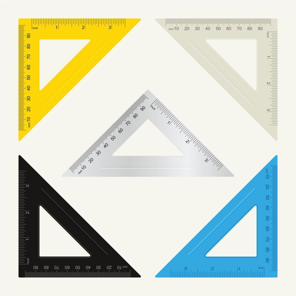 Triangle ruler, set of school supplies. vector
