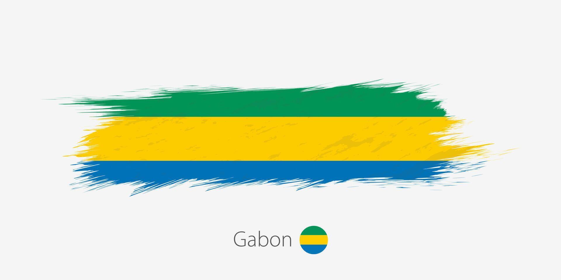 Flag of Gabon, grunge abstract brush stroke on gray background. vector