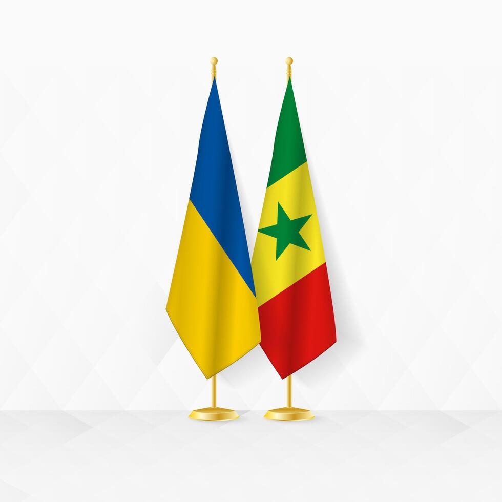 Ukraine and Senegal flags on flag stand, illustration for diplomacy and other meeting between Ukraine and Senegal. vector