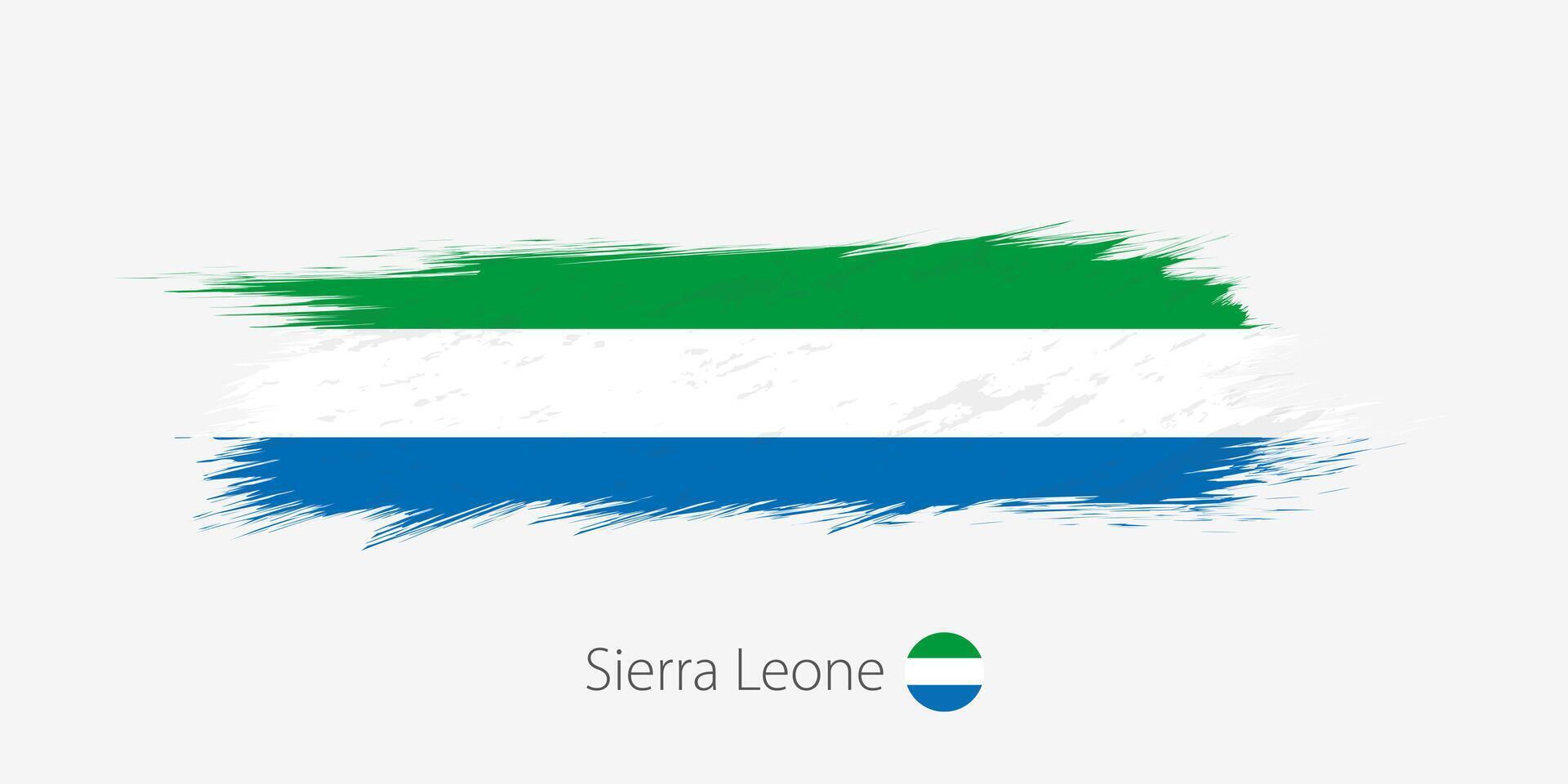 Flag of Sierra Leone, grunge abstract brush stroke on gray background. vector