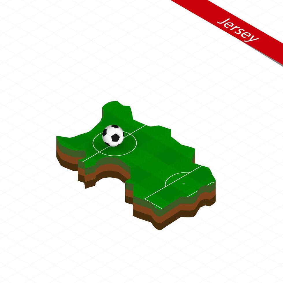 Isometric map of Jersey with soccer field. Football ball in center of football pitch. vector