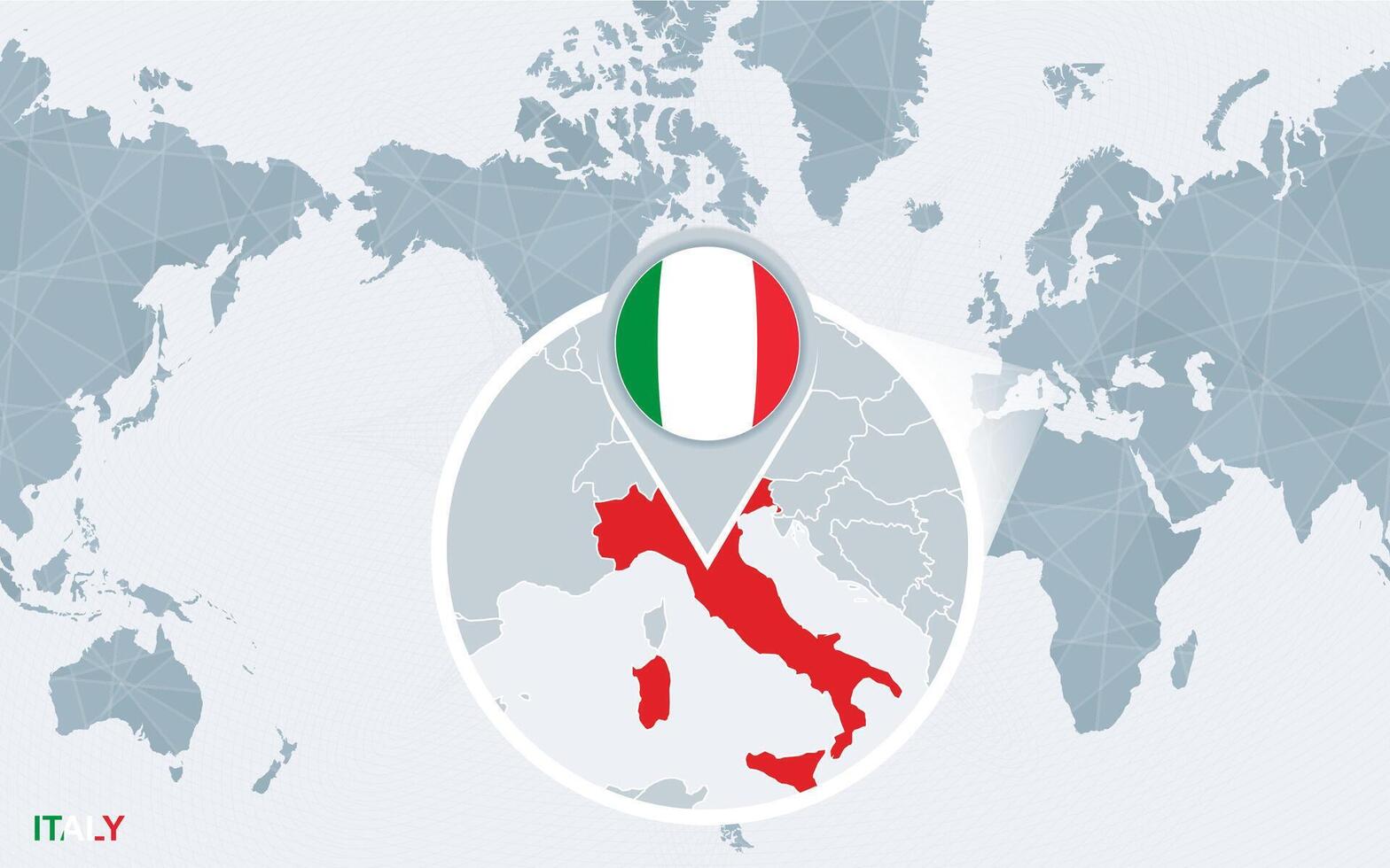 mundo mapa centrado en America con magnificado Italia. vector