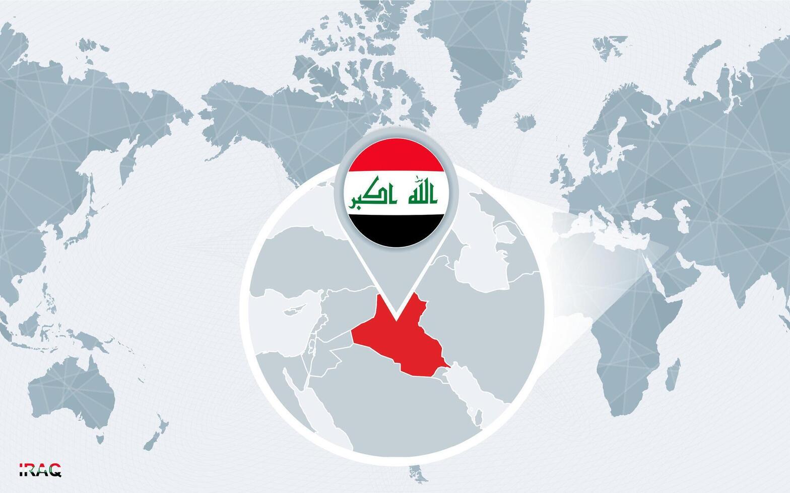 World map centered on America with magnified Iraq. vector
