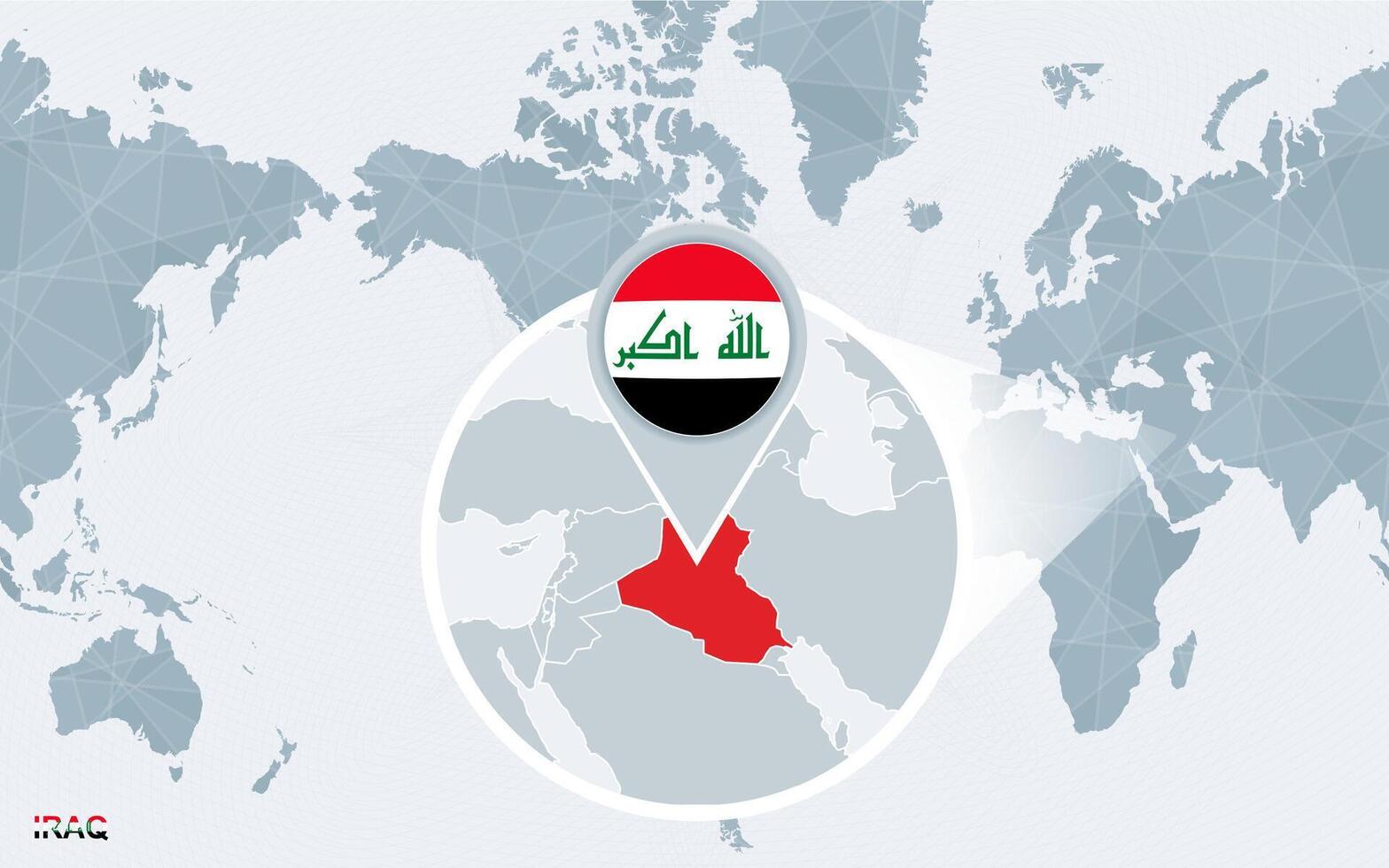 mundo mapa centrado en America con magnificado Irak. vector