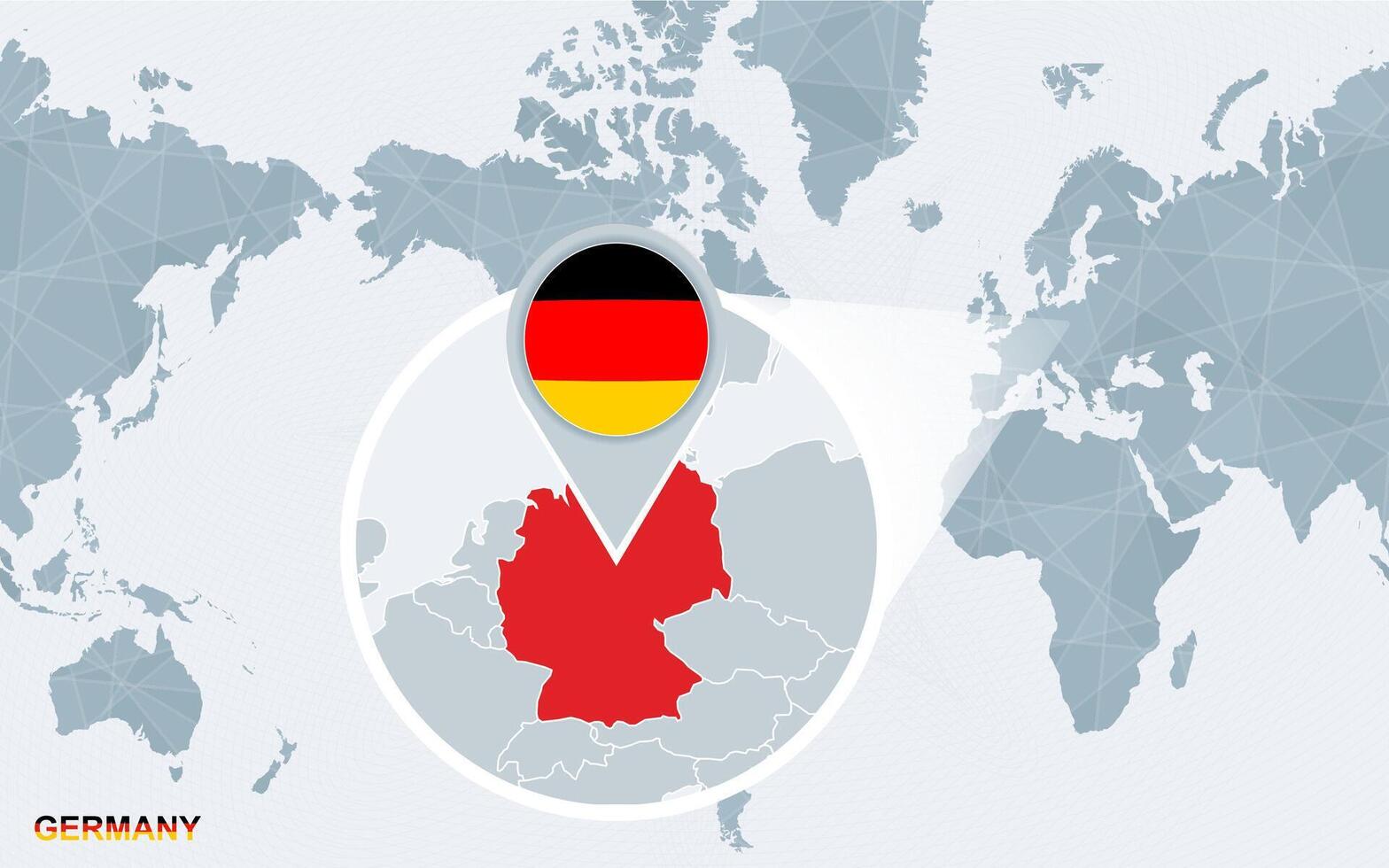 mundo mapa centrado en America con magnificado Alemania. vector