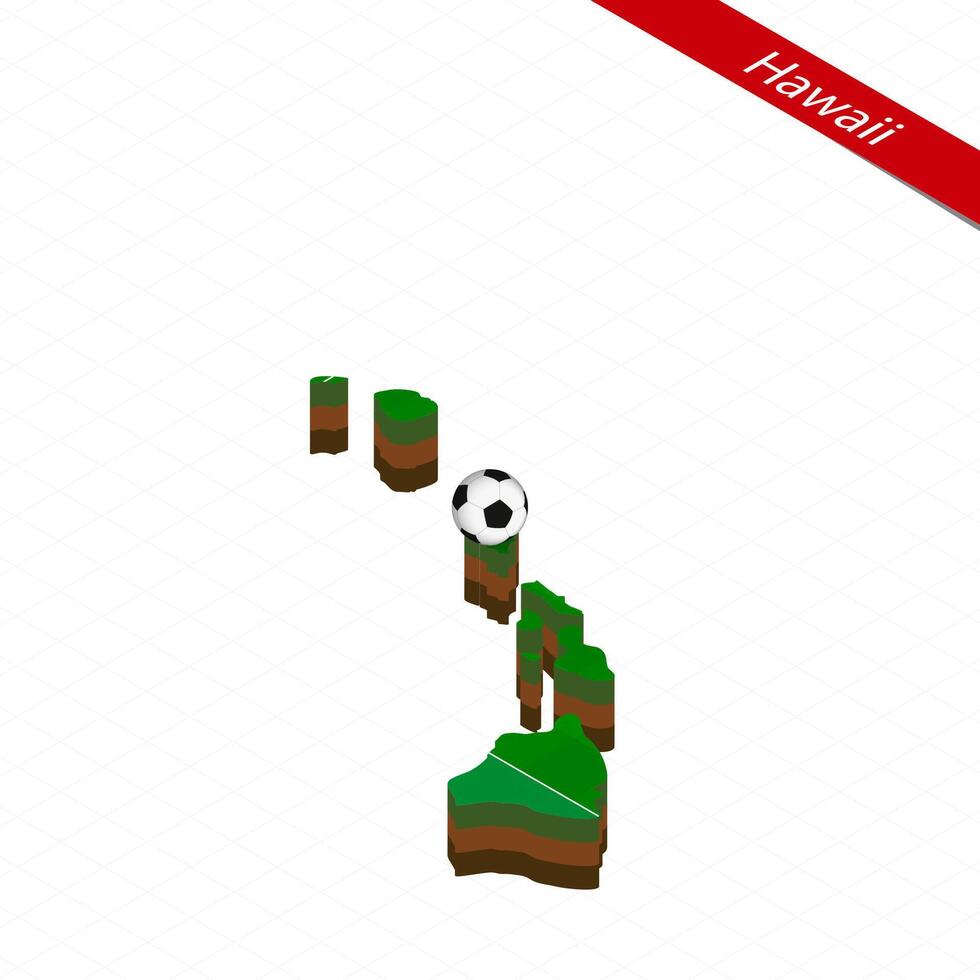 Isometric map of US state Hawaii with soccer field. Football ball in center of football pitch. vector