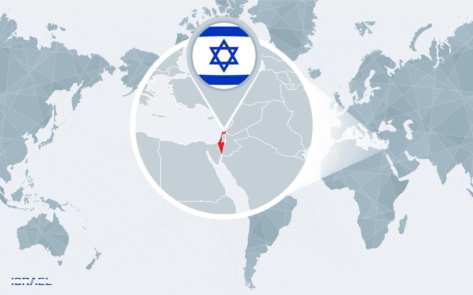 mundo mapa centrado en America con magnificado Israel. vector