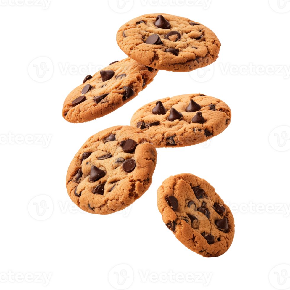 AI generated Falling chocolate chip cookies Isolated on transparent background png