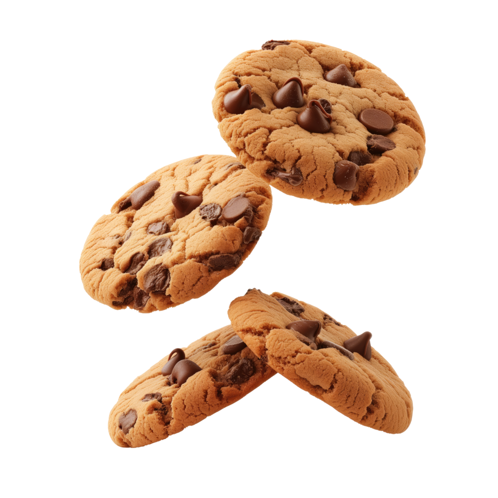 AI generated Falling chocolate chip cookies Isolated on transparent background png