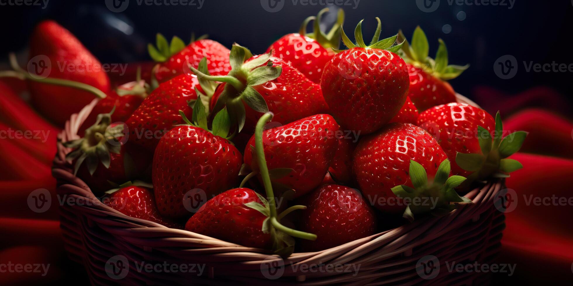 AI generated Fresh raw vegetarian red green berry strawberry in basket. Market plant farmer harvest photo