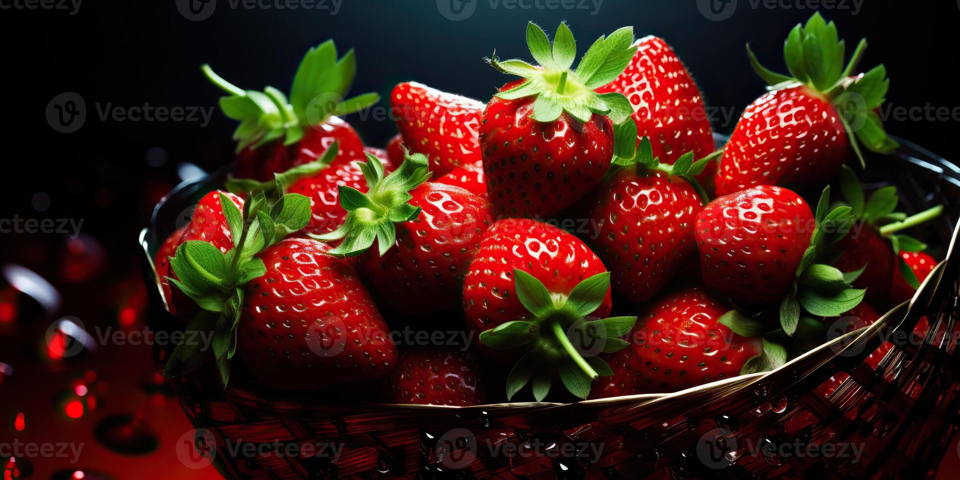 AI generated Fresh raw vegetarian red green berry strawberry in basket. Market plant farmer harvest photo