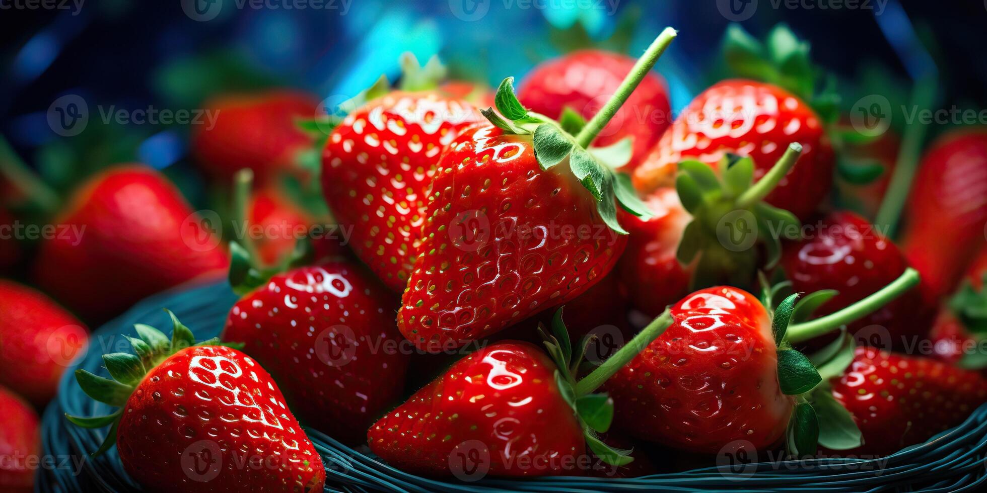 AI generated Fresh raw vegetarian red green berry strawberry in basket. Market plant farmer harvest photo