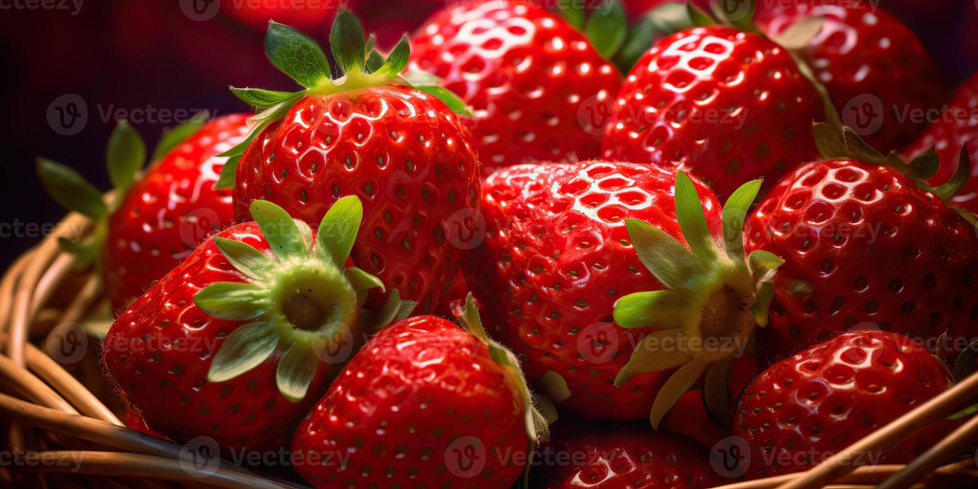 AI generated Fresh raw vegetarian red green berry strawberry in basket. Market plant farmer harvest photo