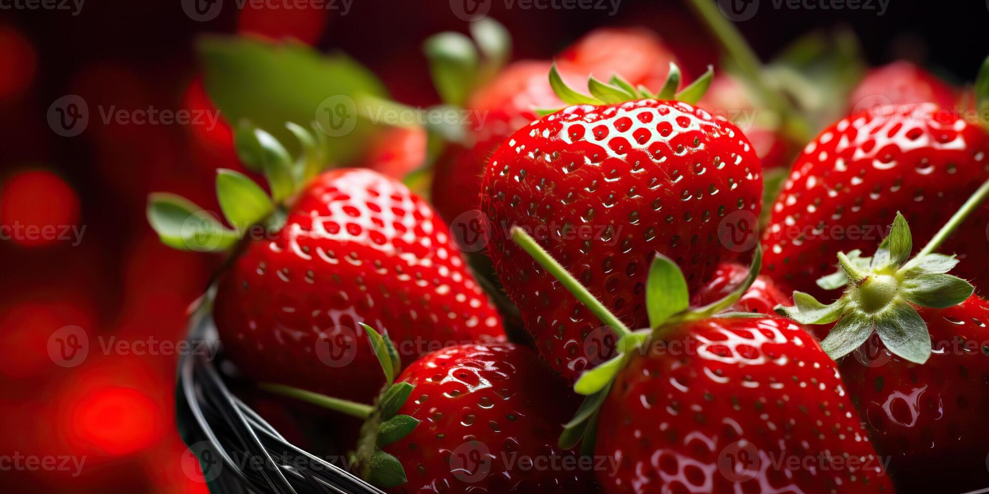 AI generated Fresh raw vegetarian red green berry strawberry in basket. Market plant farmer harvest photo