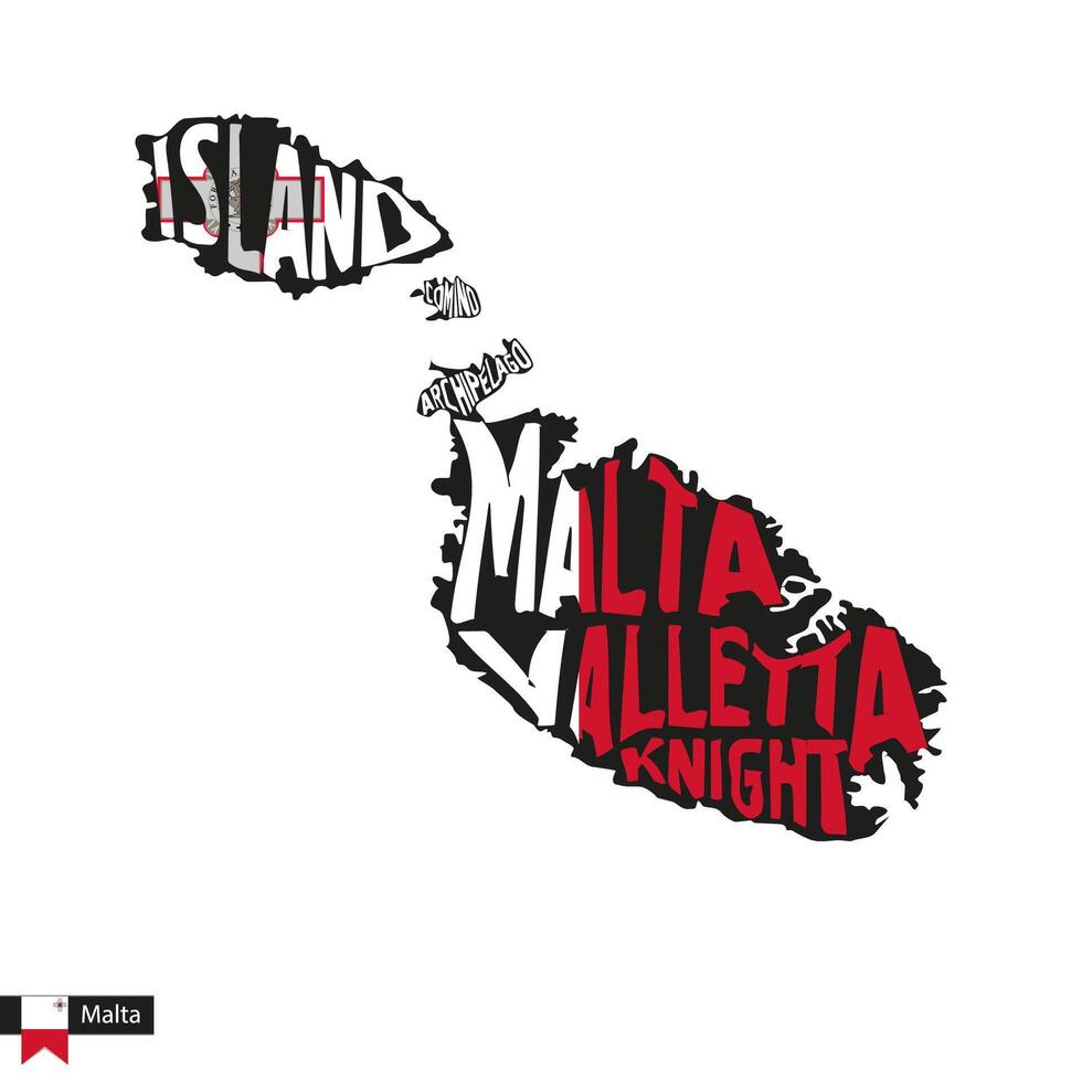 tipografía mapa silueta de Malta en negro y bandera colores. vector