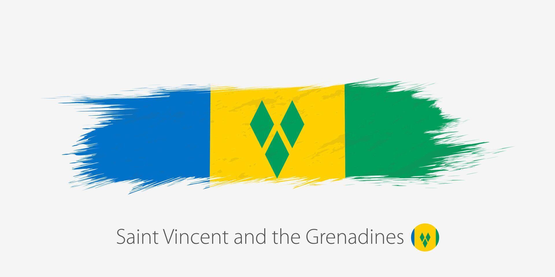 Flag of Saint Vincent and the Grenadines, grunge abstract brush stroke on gray background. vector