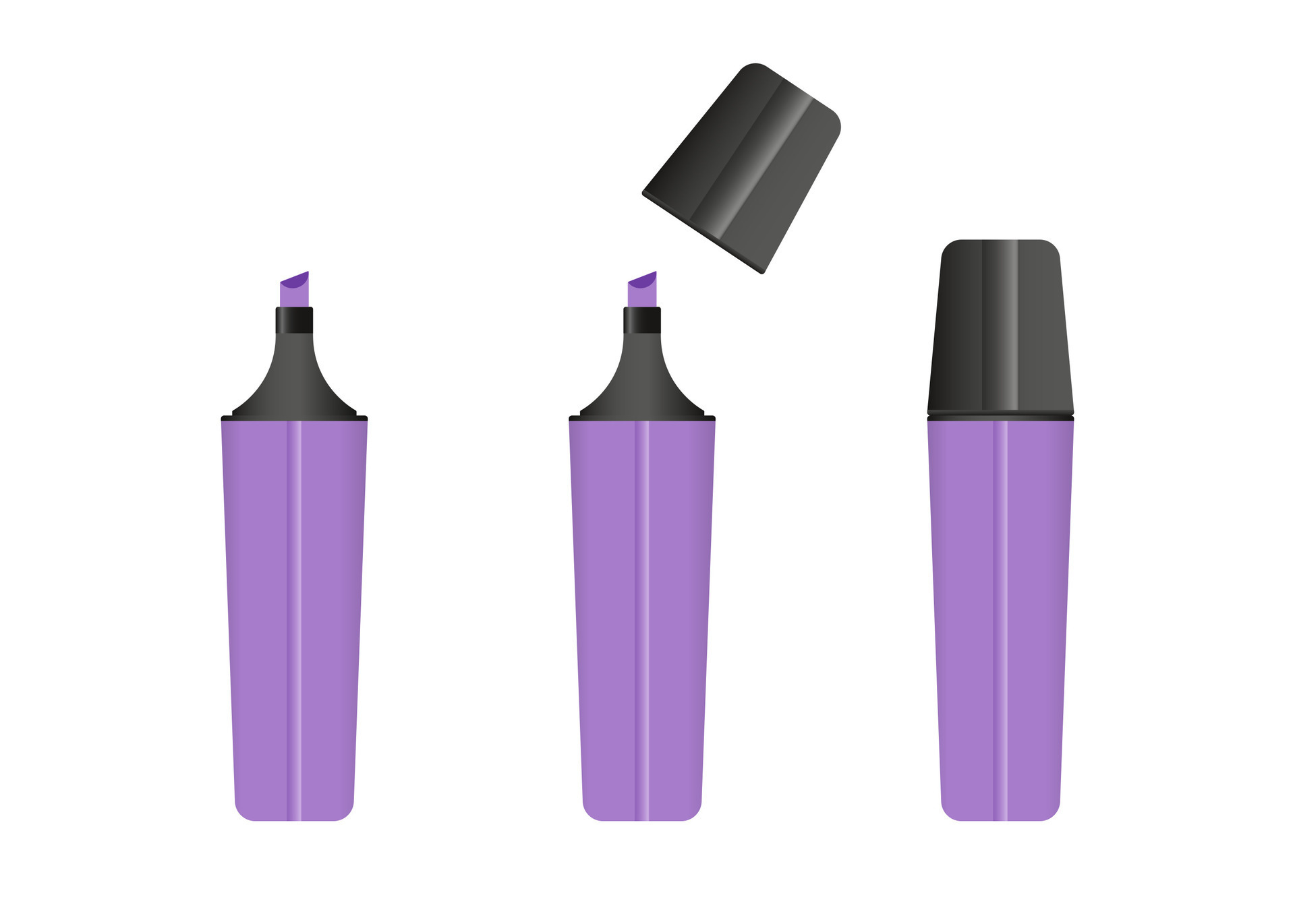 Purple highlighter marker, 3 versions of marker in purple color