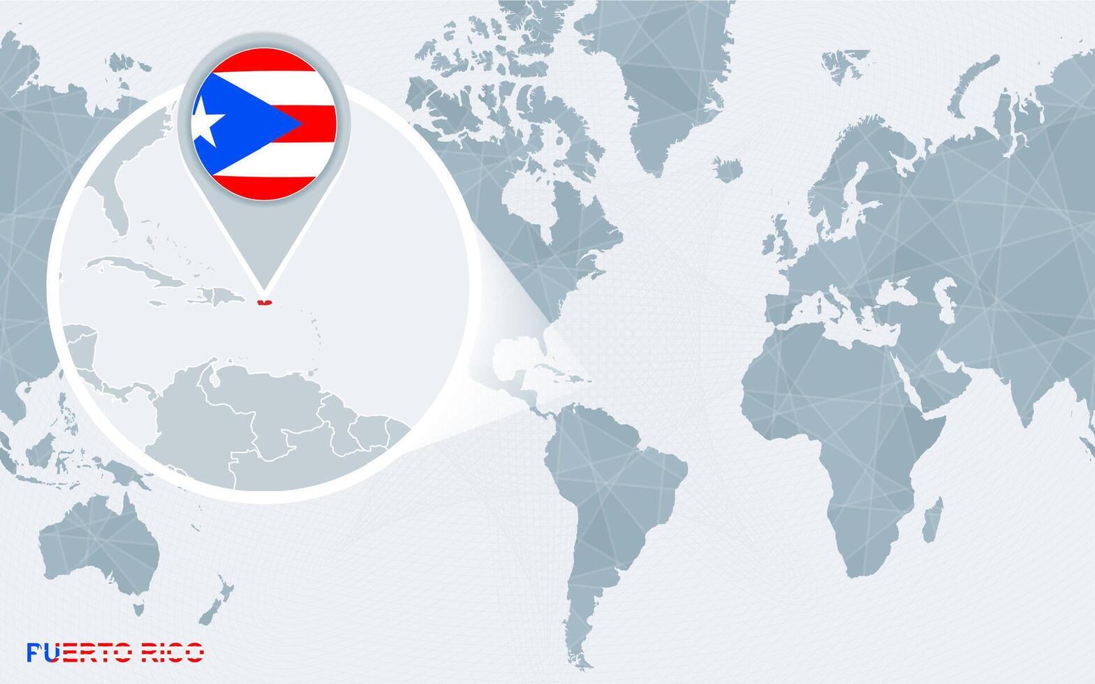 mundo mapa centrado en America con magnificado puerto rico vector