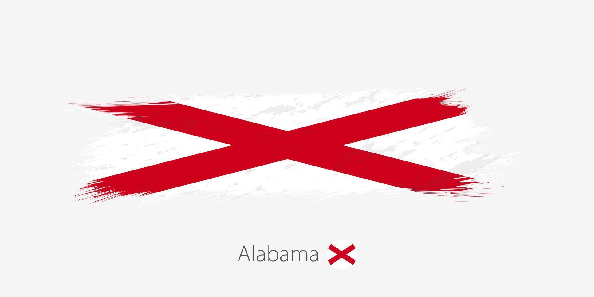 Flag of Alabama US State, grunge abstract brush stroke on gray background. vector