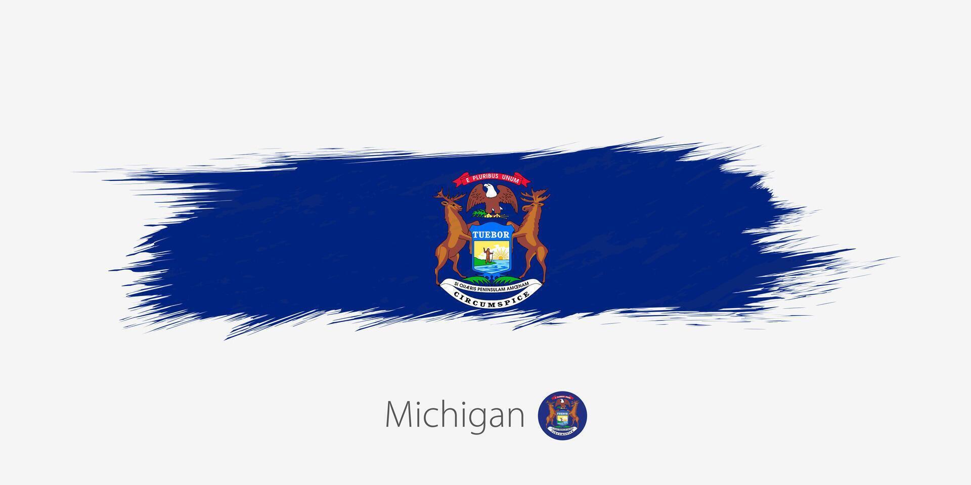Flag of Michigan US State, grunge abstract brush stroke on gray background. vector