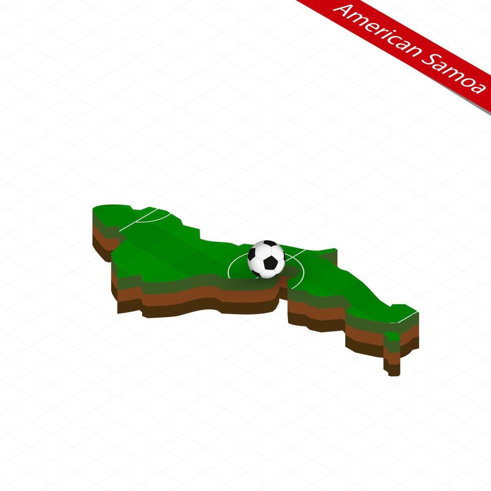 Isometric map of American Samoa with soccer field. Football ball in center of football pitch. vector