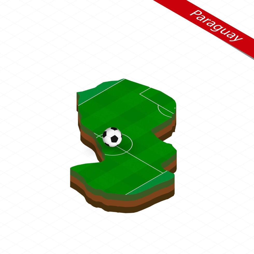 Isometric map of Paraguay with soccer field. Football ball in center of football pitch. vector