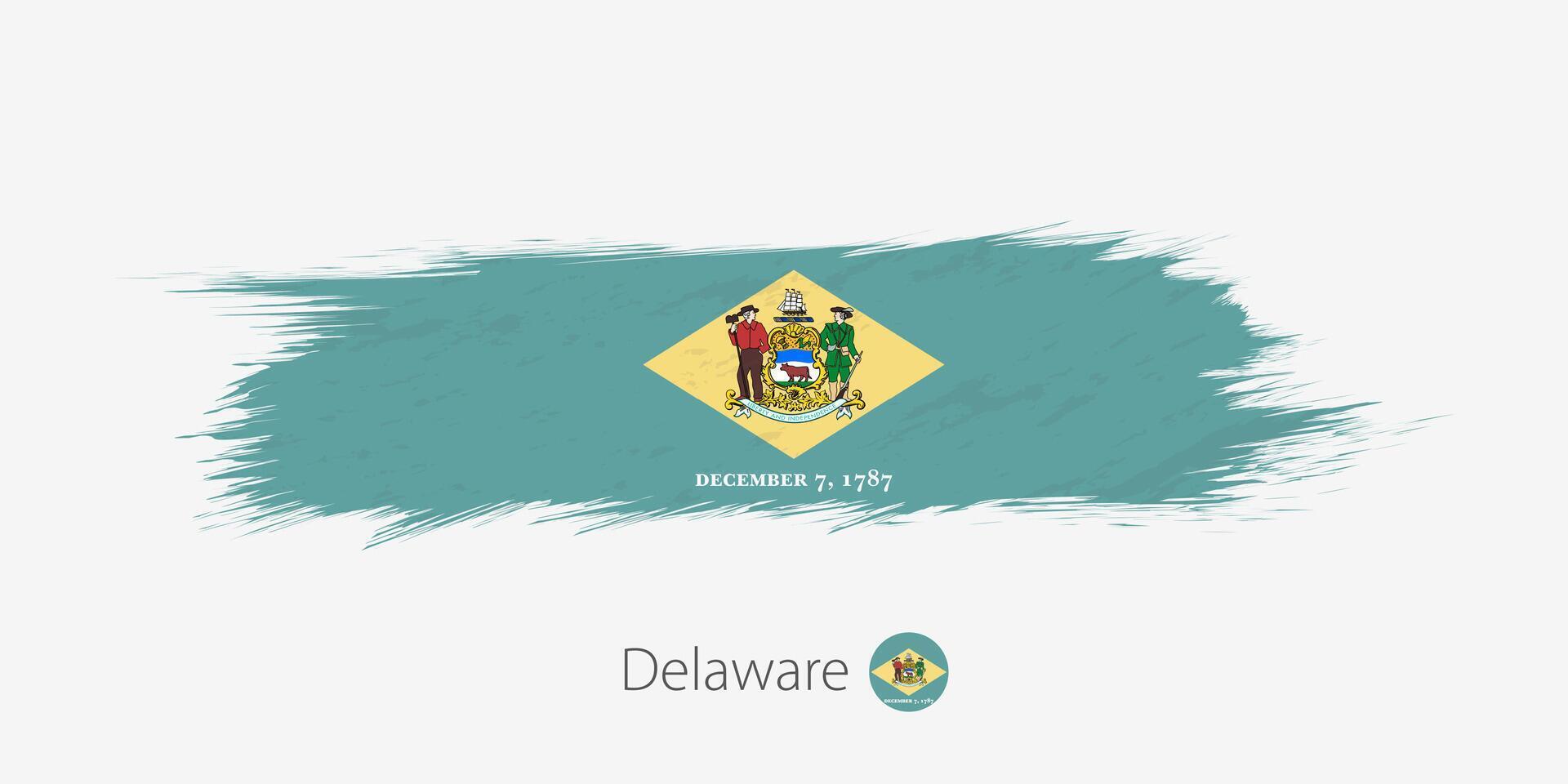 bandera de Delaware nosotros estado, grunge resumen cepillo carrera en gris antecedentes. vector