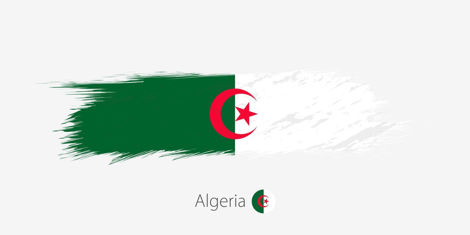 Flag of Algeria, grunge abstract brush stroke on gray background. vector