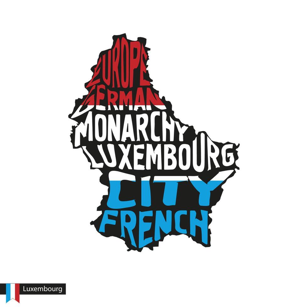 Typography map silhouette of Luxembourg in black and flag colors. vector