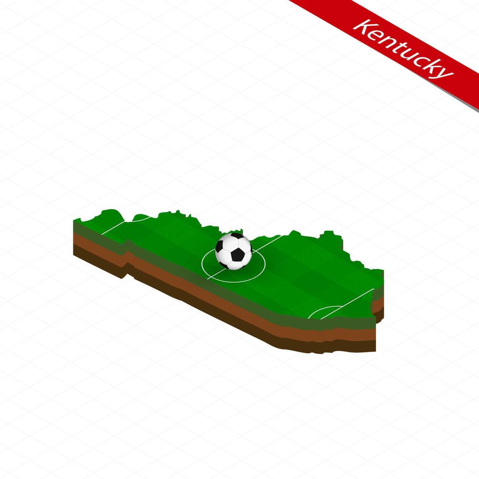 isométrica mapa de nosotros estado Kentucky con fútbol campo. fútbol americano pelota en centrar de fútbol americano paso. vector